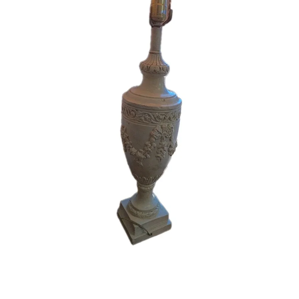 Large Carved Decorative Cream Colored‎ Neoclassical Style Table Lamp